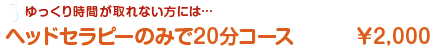 ゆっくり時間が取れない方には・・・ヘッドセラピーのみで20分コース2,000円